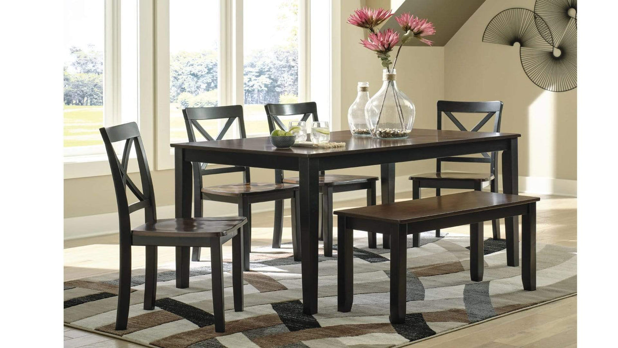 Larsondale Brown Wood Standard Height 6pc Dining Table, Chair & Bench