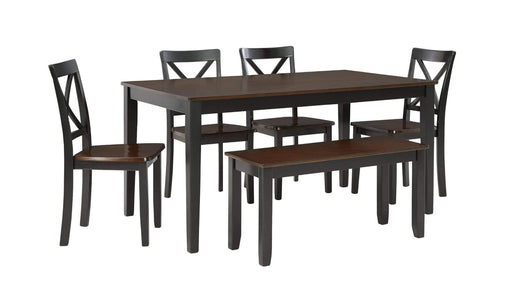 Larsondale Brown Wood Standard Height 6pc Dining Table, Chair & Bench