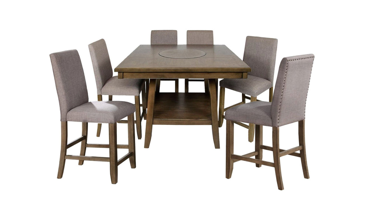 Manning Gray Wood And Upholstered Bar Height 7pc Dining Table & Chair