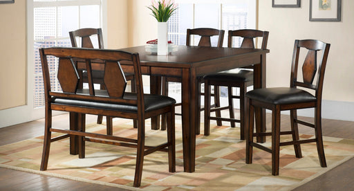 Napa Brown Wood Counter Height 6pc Dining Table, Chair & Bench Set
