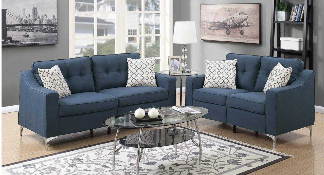 Navy Blue Polyfiber Living Room Set