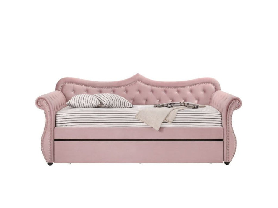 Pink Velvet Twin Day Bed With Trundle