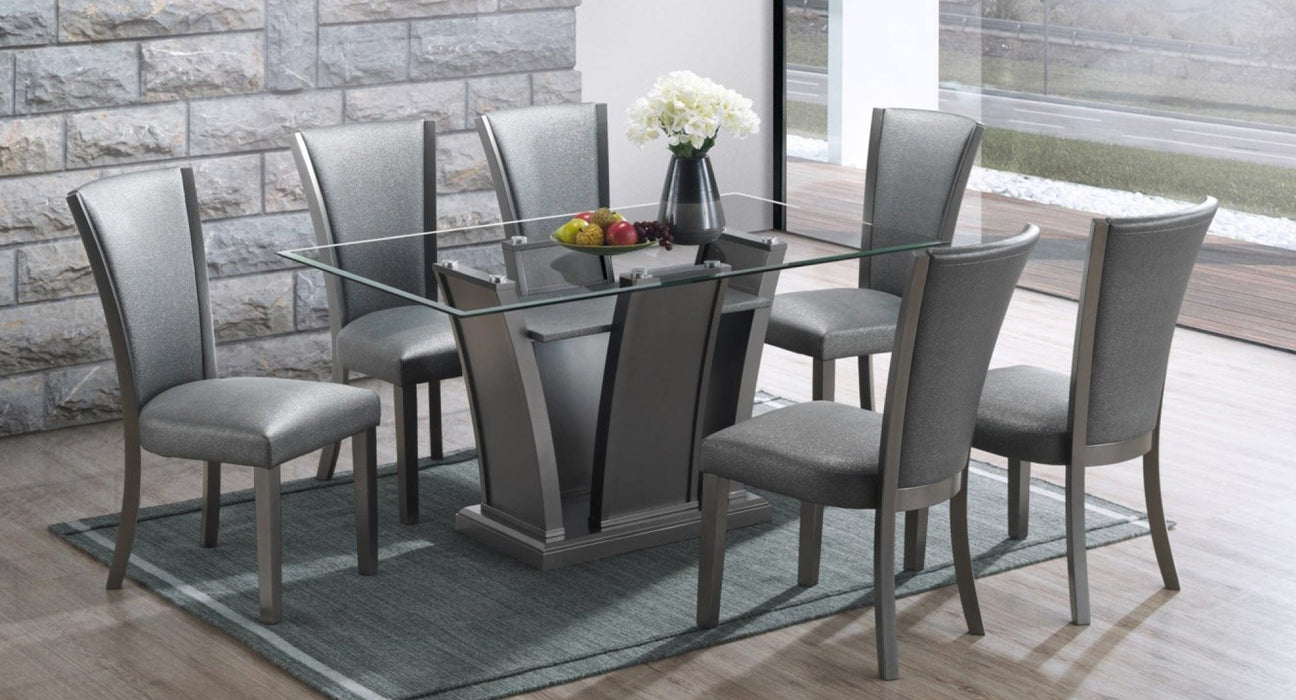 Platina Gray Wood And Upholstered Standard Height 7pc Dining Table &