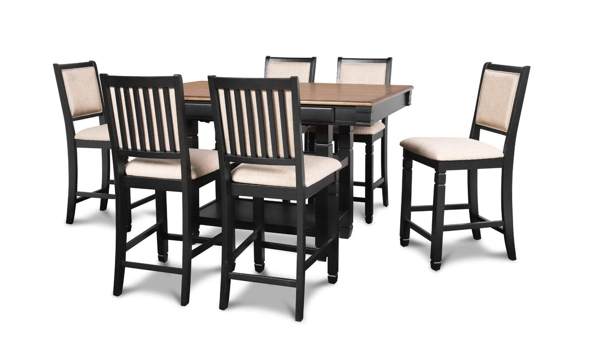 Prairie Black Wood Counter Height 7pc Dining Table & Chair Set