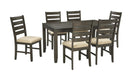 Rokane Brown Wood Standard Height 7pc Dining Table & Chair Set
