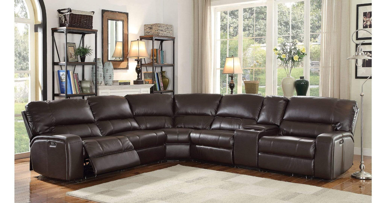 Saul Brown Faux Leather Power Recliner Sectional Sofa