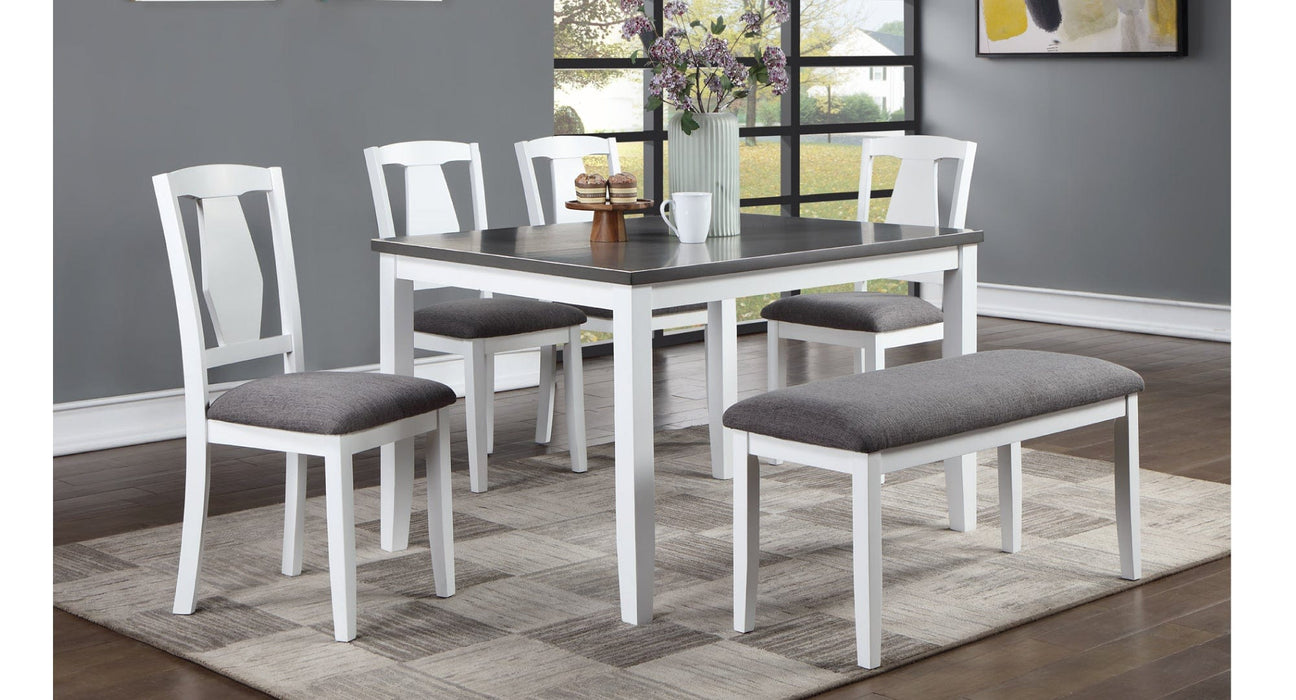 Seaside White Wood Standard Height 6pc Dining Table, Chair & Bench Se