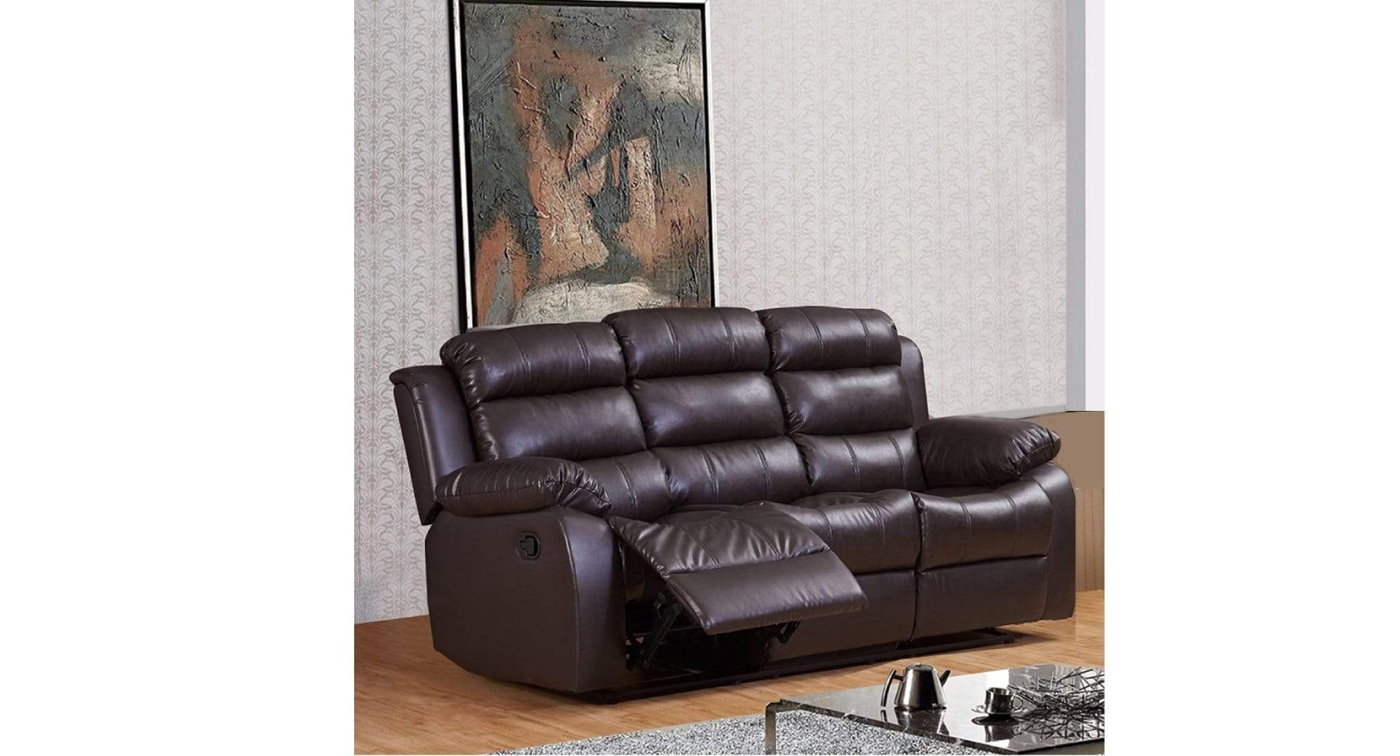 SF1150 Brown Faux Leather Reclining Sofa And Loveseat Set — Casa Linda