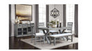 Shelter Cove Gray Wood Standard Height 6pc Dining Table, Chair & Benc