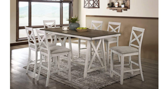 Somerest White Wood Counter Height 7pc Dining Table & Chair Set