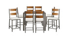 Stellany Brown Wood And Upholstered Bar Height 9pc Dining Table & Cha