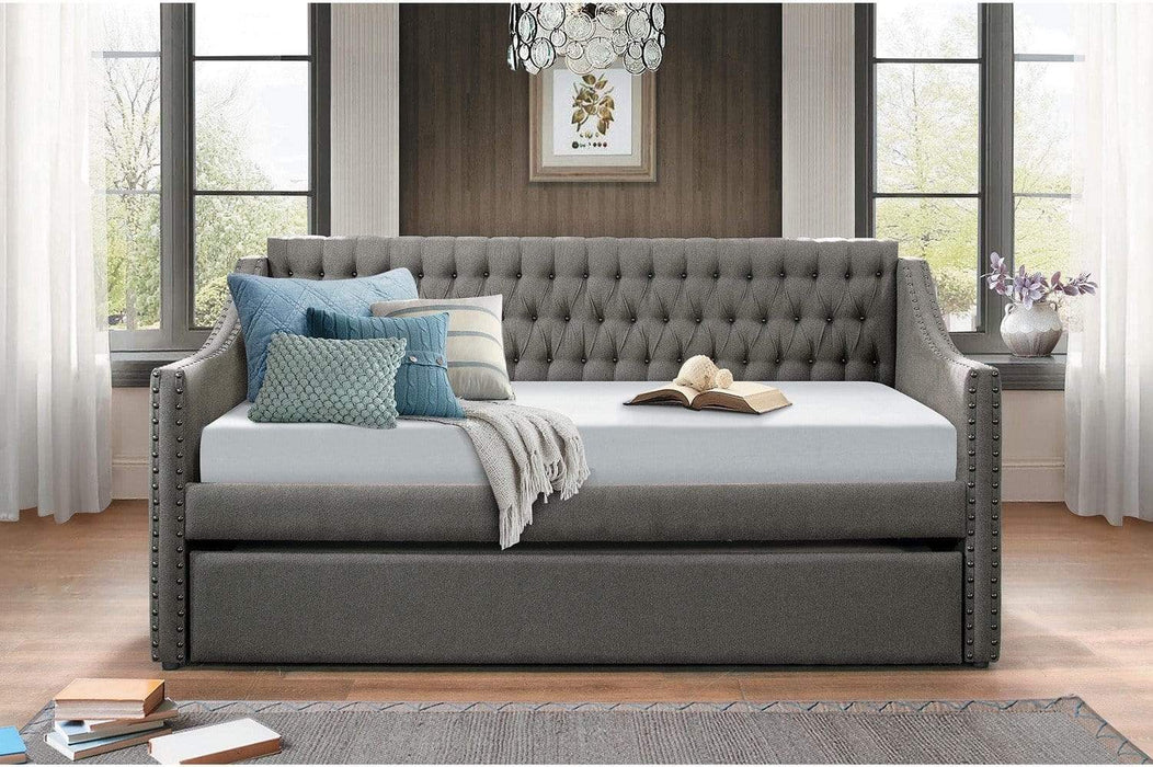 Tulney Gray Upholstered Twin Day Bed With Trundle