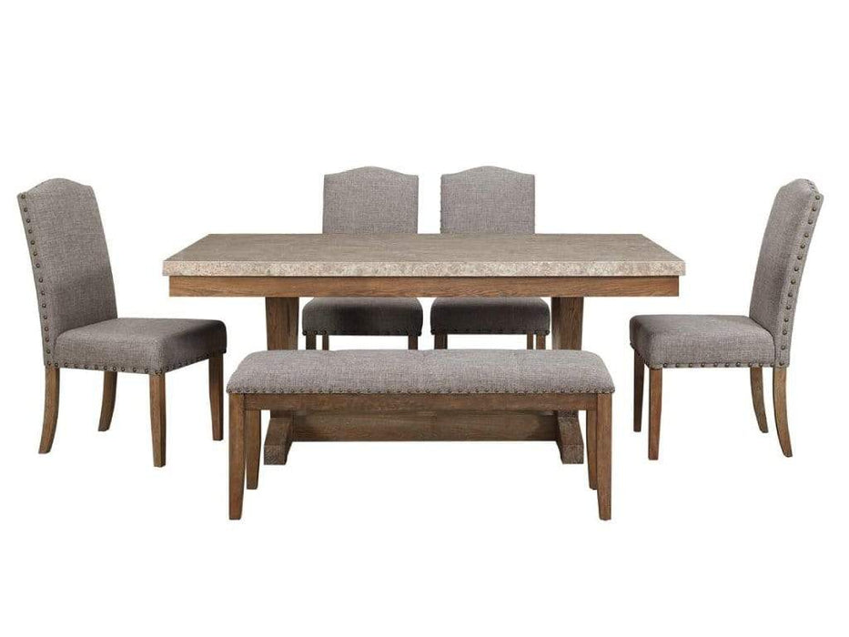 Vesper Brown Wood And Upholstered Standard Height 6pc Dining Table, C