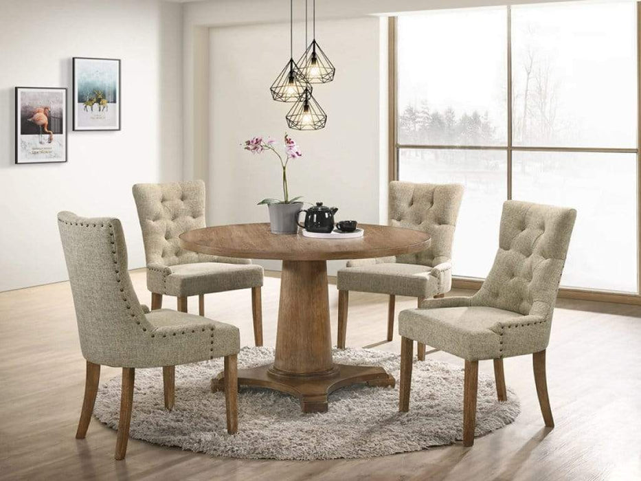 Yotam Brown Wood And Upholstered Standard Height 5pc Dining Table & C